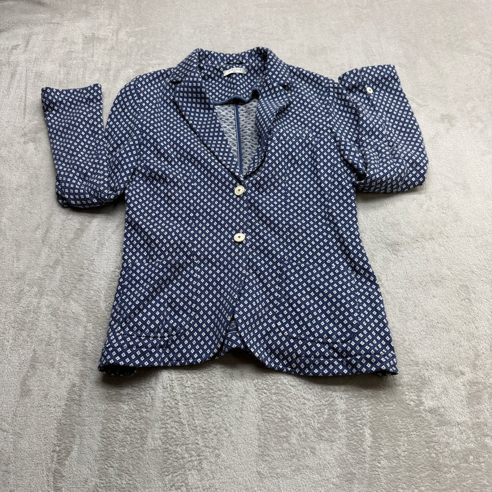 Circolo 1901 Blazer Women 48 US12 Blue White Knit Geometric Diamond Quiet Luxury